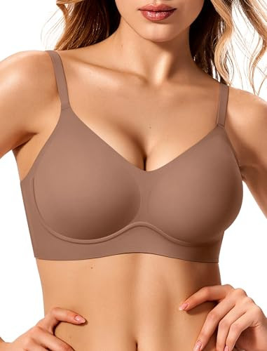 Bralettes for Women with Support and Lift Wireless Jelly Bra Full Coverage Tshirt Everyday Bras(Coffee,S) | Amazon (US)