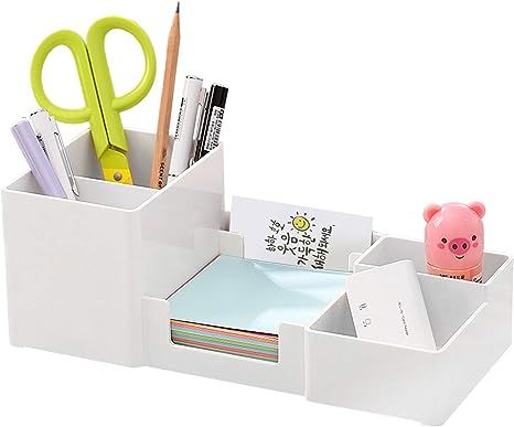 Desk Organizer, Desktop Organizer with Pencil Holders, Sticky Note Tray, Paperclip Storage and Of... | Amazon (US)