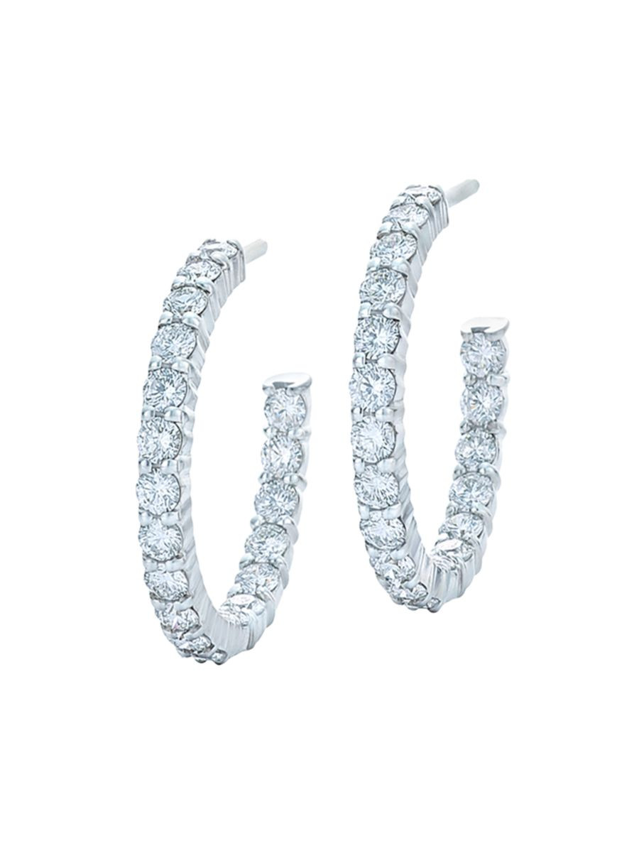 Hoops 18K White Gold & Bezel-Set Diamond Inside/Outside Hoop Earrings | Saks Fifth Avenue