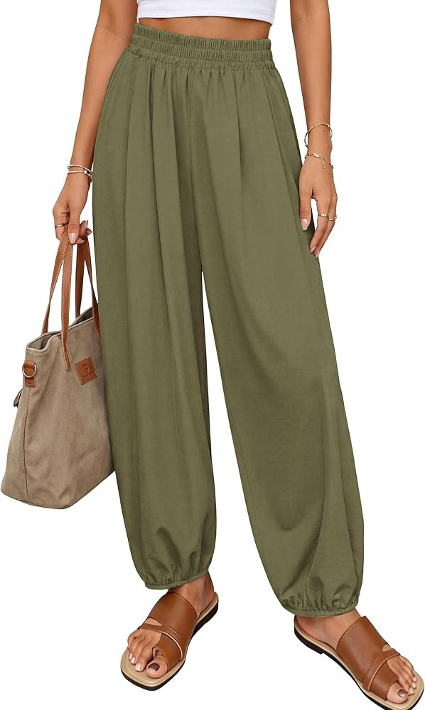 PRETTYGARDEN Womens 2026 Summer Casual Pants High Waisted Loose Wide Leg Palazzo Pockets Lounge B... | Amazon (US)