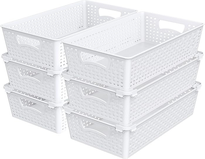 Simple Houseware Plastic Stackable Storage Basket Pantry Organizer, 6 Pack, 14.5" x 8.5" x 3.5", ... | Amazon (US)