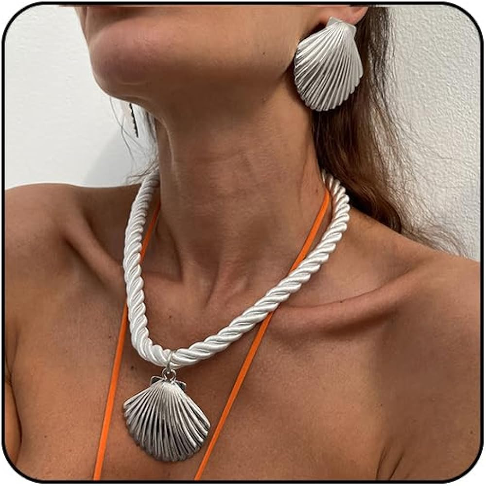 Shell Necklaces for Women Gold Seashell Earrings Set Big Seashell Jewelry Summer Beachy Necklace ... | Amazon (US)