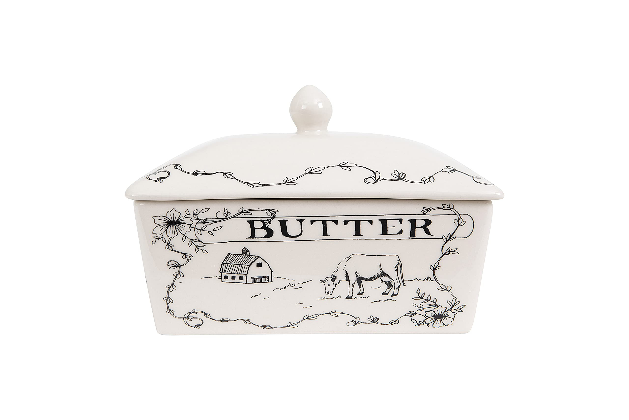 Creative Co-Op Country Stoneware Butter Dish with Lid, "Spread the Love" Message, and Farm Line D... | Amazon (US)