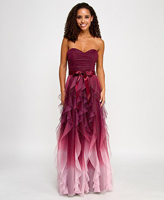 Juniors' Corkscrew-Ruffled Strapless Gown | Macy's