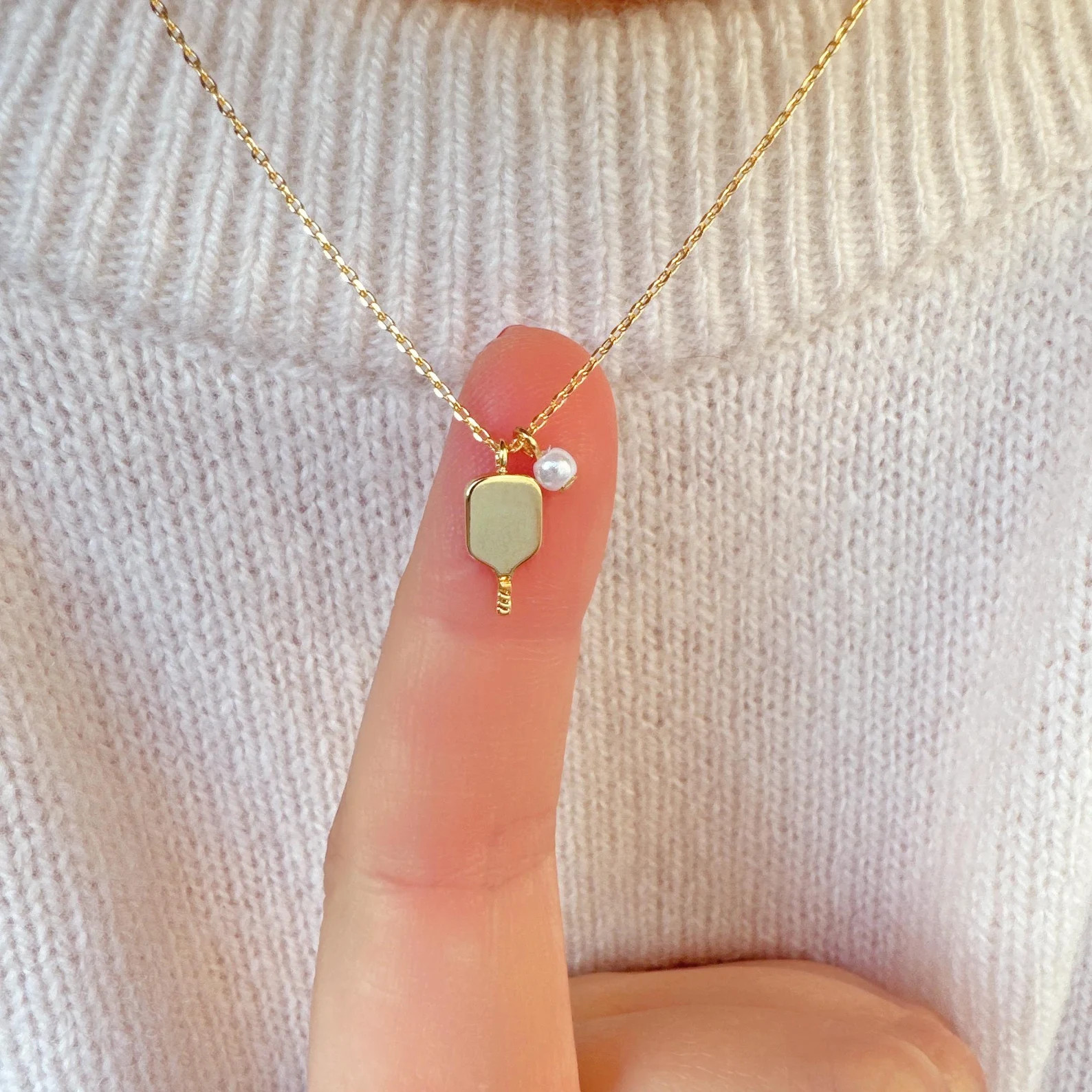 Dainty Pickleball Paddle Pendant Necklace: Tiny Pearl Accent, Sports Gift 18K Gold Dipped - Etsy | Etsy (US)