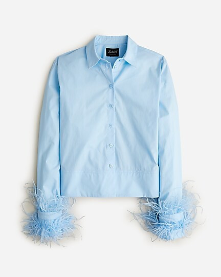 Collection cropped feather-trim garçon shirt | J. Crew US