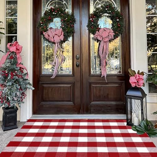 Buffalo Plaid Outdoor Rug, 3'x5' Red&White Christmas Check Indoor/Outdoor Area Rug, Layering Rug ... | Amazon (US)