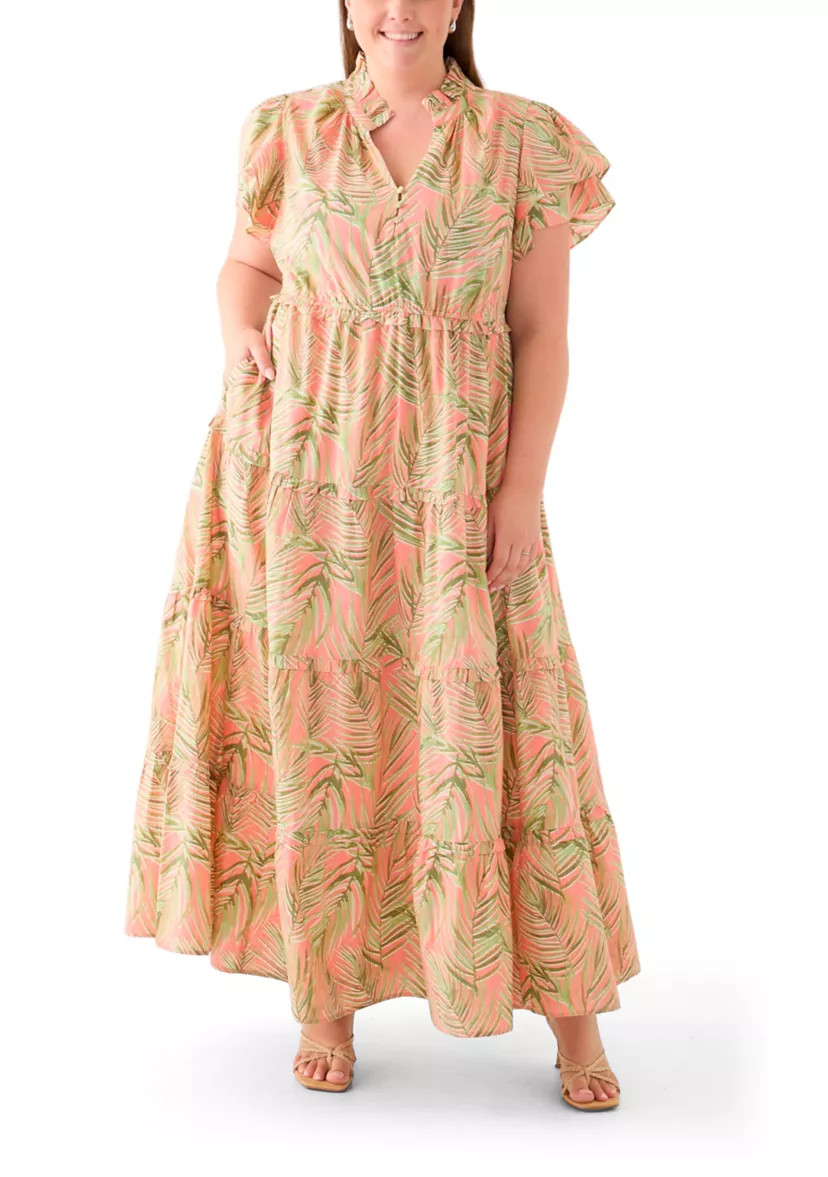 Plus Size Flutter Sleeve Printed Maxi Dress | Belk