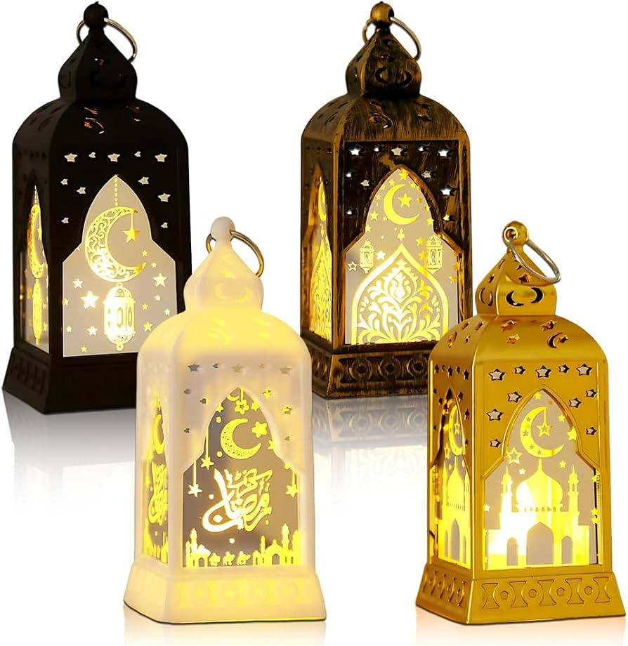 Ramadan Lantern Decoration, 4 Pcs Ramadan Lantern Lights, Eid Mubarak Lamp, Ramadan Candle Lanter... | Amazon (UK)