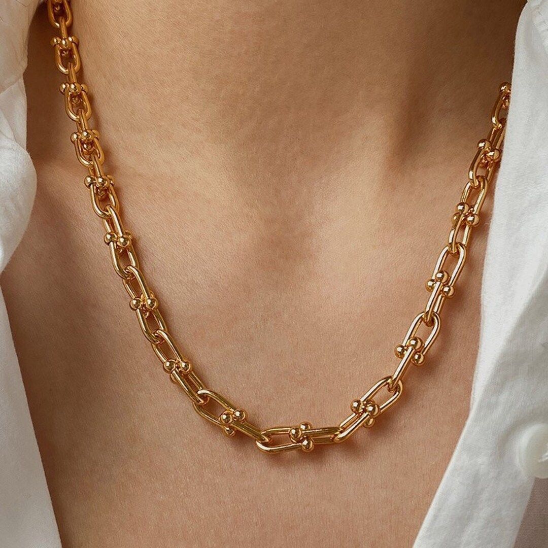 Gold U Link Necklace Bracelet Set • Gold U-Lock Chain Necklace UK •  Link Chain Bracelet • ... | Etsy (US)