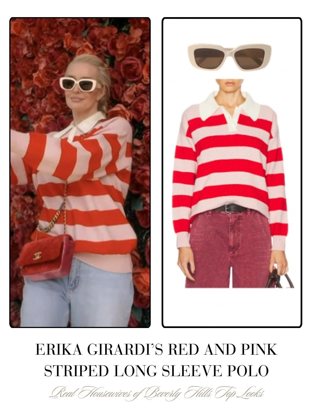 Erika Girardi’s Red and Pink Striped Long Sleeve Polo 