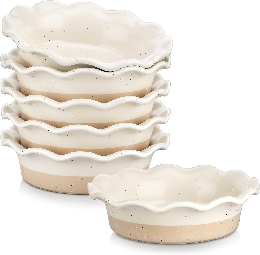 vancasso Sabine Ceramic Mini Pie Pans, 5.2 Inches Pie Pans Set of 6, Cream Colored, Small Round P... | Amazon (US)