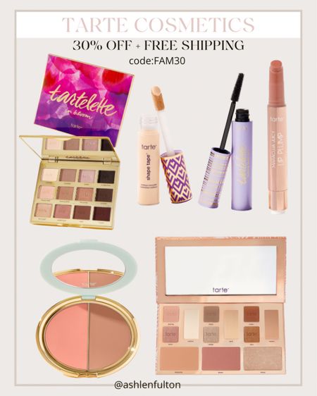 Tarte cosmetics sale! 30% off eyeshadow palette, full face palette, Maracuja juicy lip balm, cream blush and bronzer, tubing mascara 

Code TARTELTK30 for the LTK sale! The code in the graphic was for the friends and family sale 

#LTKbeauty #LTKSale #LTKunder100