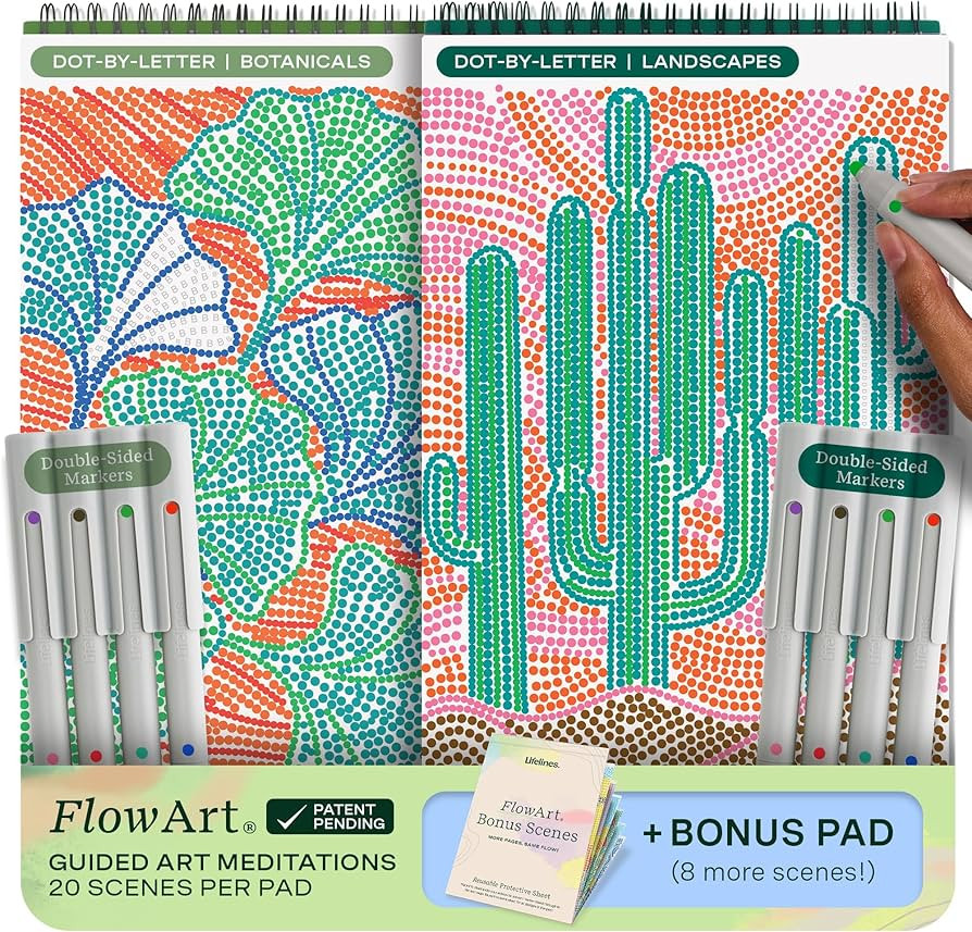Lifelines FlowArt Activity Pad, 2-Pack & Bonus Pad - Guided Dot-by-Letter Art Meditations with Ma... | Amazon (US)