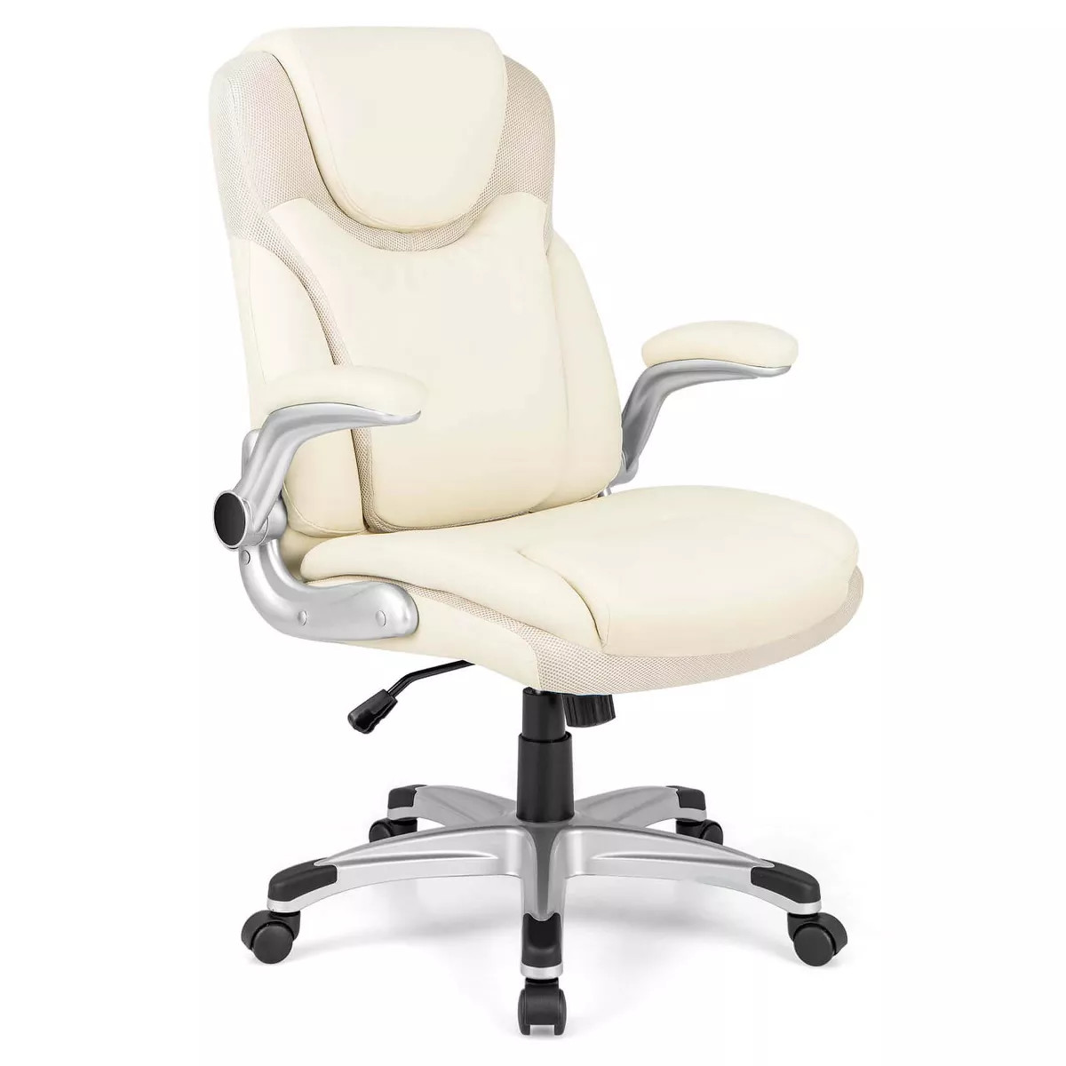 Costway Ergonomic Office Chair PU Leather Executive Swivel with Flip-up Armrests Brown/White | Target