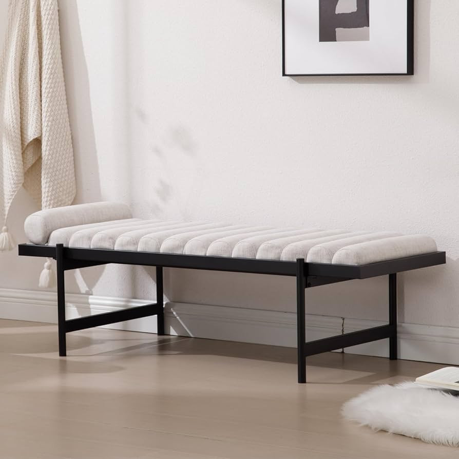 LukeAlon Linen Bedroom Ottoman Bench, 55.5" Wide Entryway Bench with Metal Legs Modern Tufted End... | Amazon (US)