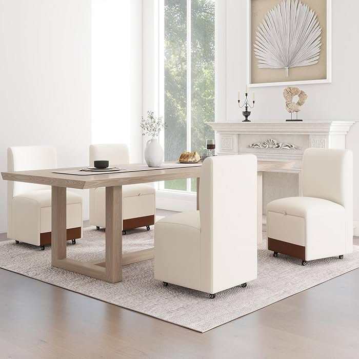 Dining Chairs with Casters Set of 2, Modern Upholstered Armless Rolling Dining Room Chairs with S... | Amazon (US)