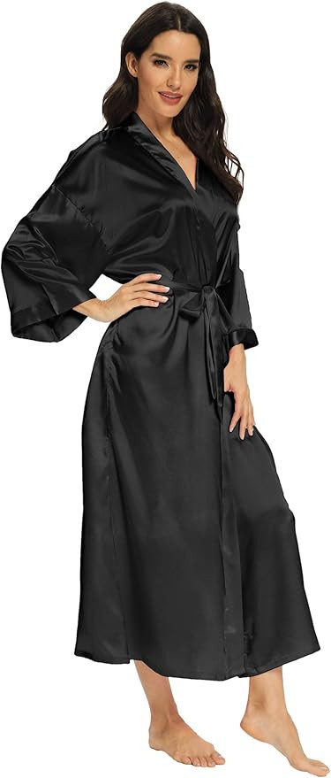 Women's Long Silk Robes Lightweight Long Satin Robes Full Length Sleepwear Dressing Gown | Amazon (US)