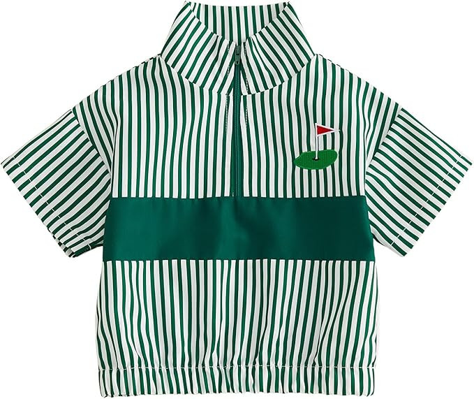Kids Toddler Baby Boy Golf Outfit Summer Striped Pullover Quarter Zipper Short Sleeve Collar Shir... | Amazon (US)