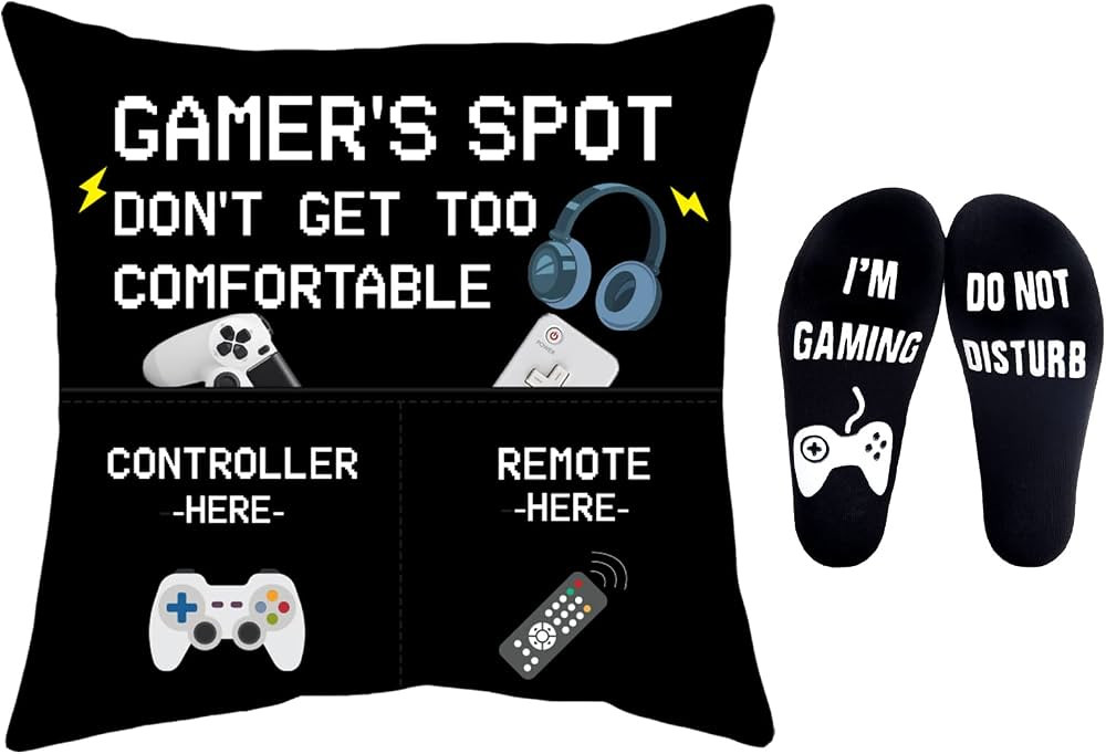 Gamer Gifts Pillow Cover Case 18x18 inch with Dual Pockets and Funny Gamer Socks, Gaming Room Dec... | Amazon (US)