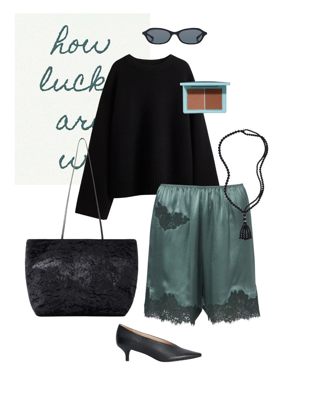 Cashmere Jumper + Silk Shorts = The Perfect Summer to Autumn Look
| Oval Sunglasses | Cashmere Jumper | Lace Trim Shorts | Bronzing Palette | Leather Satin Bag  

 #LTKuk #LTKsummer #LTKautumn