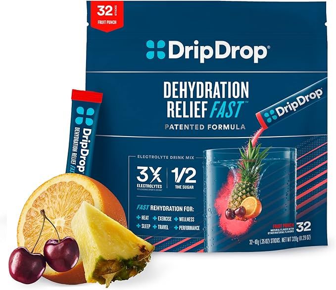 DripDrop Hydration - Electrolyte Powder Packets - Fruit Punch - 32 Count | Amazon (US)