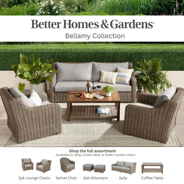 Better Homes & Gardens Bellamy Outdoor 2pk Lounge Chairs, Gray | Walmart (US)