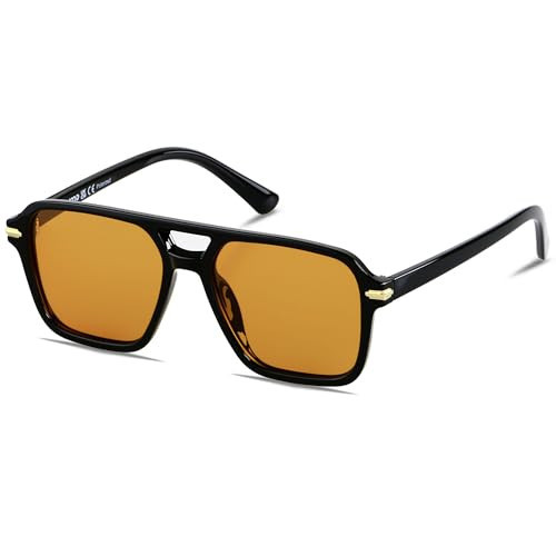 Orange Tinted Lens Retro Square Aviator Polarized Sunglasses Womens Mens | Amazon (US)