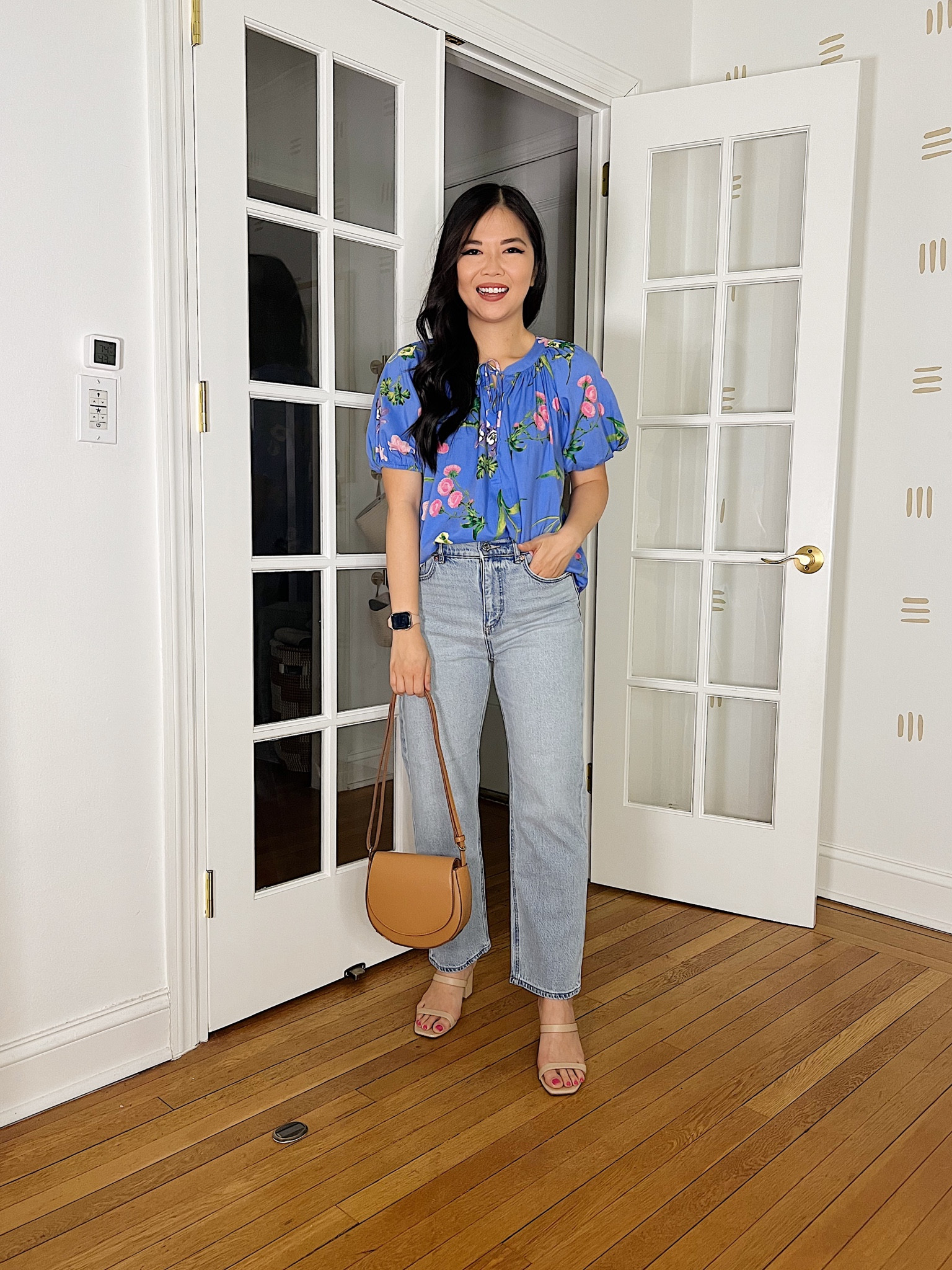 Blue floral top (XS)
High waisted straight jeans (27P)
Tan purse
Nude mule heels
LOFT
Target fashion
Casual spring outfit
Weekend outfit
Outfit with jeans
Mom outfit

#LTKSeasonal #LTKFind #LTKunder50