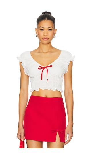 Maria Ruched Top in White | Revolve Clothing (Global)