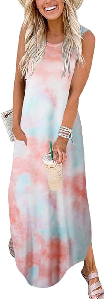 ANRABESS Women's Casual Loose Sundress Long Dress Sleeveless Split Maxi Dresses Summer Beach Dres... | Amazon (US)