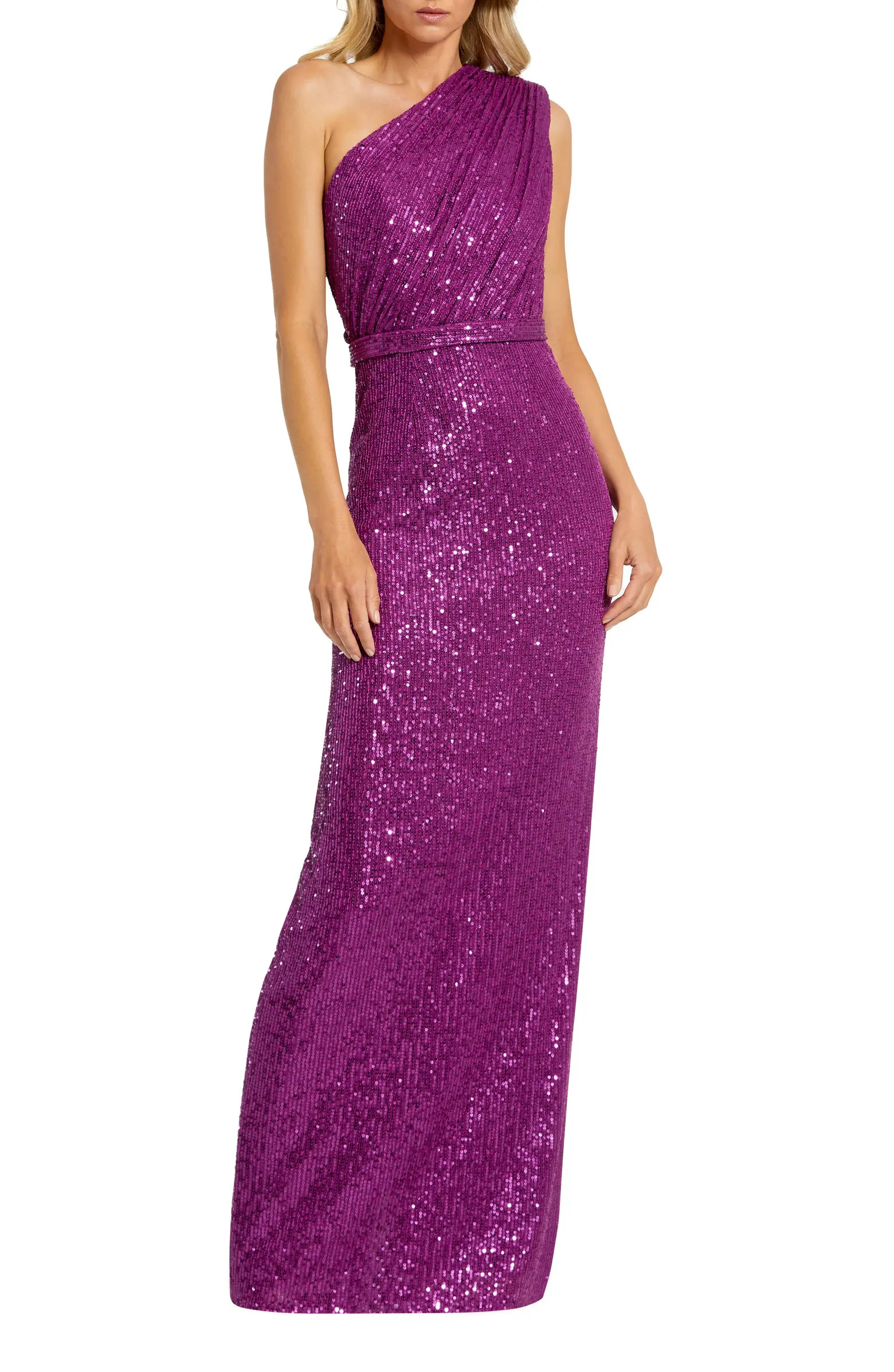Mac Duggal Sequin One-Shoulder Column Gown | Nordstrom | Nordstrom