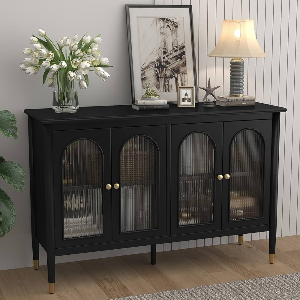 Sideboard Buffet Cabinet with 4 Glass Doors, 48" Accent Storage Cabient with Removable Shelves, B... | Amazon (US)