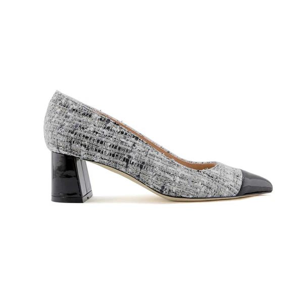 [Limited Edition] Gray Tweed Cap Toe Lower Block Heel Pump | ALLY Shoes