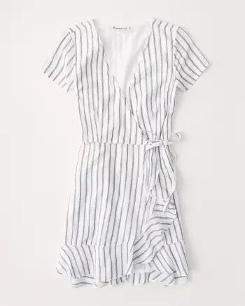 Abercrombie & Fitch Womens Ruffle Hem Wrap Dress in White Stripe - Size XXS TLL | Abercrombie & Fitch US & UK