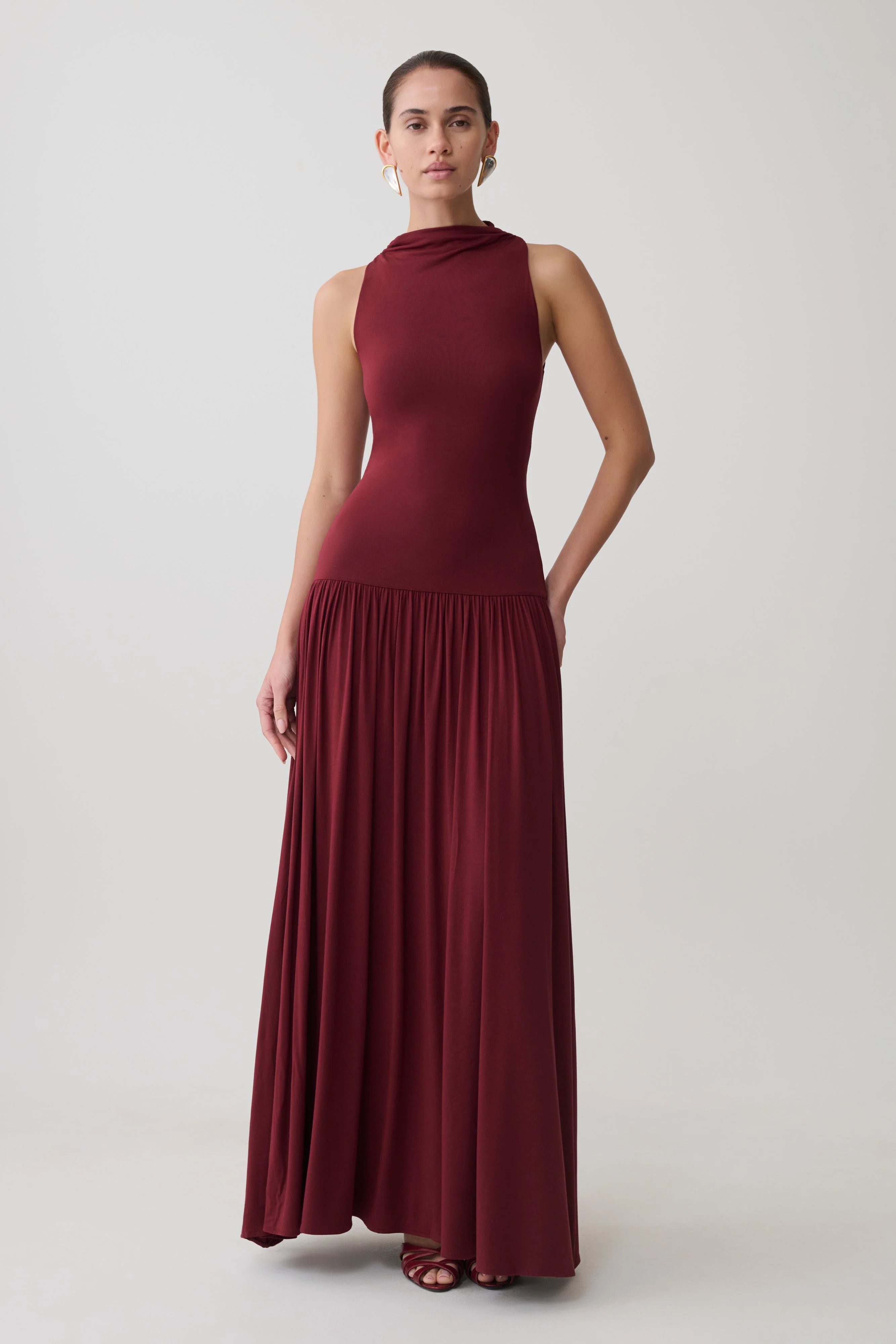 Zsela High Neck Modal Maxi Dress - Wine | MESHKI US