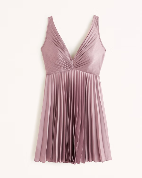 Plunge Pleated Mini Dress | Abercrombie & Fitch (US)