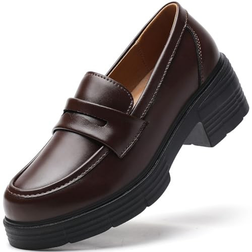 TKKAE Loafers for Women Brown Penny Platform Chunky Loafer Shoes Size 9.5 | Amazon (US)
