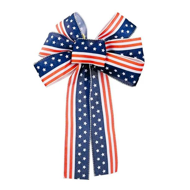 4th of July Bow Decoration for Wreath, Patriotic Red White Blue Stripe Stars Tree Topper Bows for... | Walmart (US)