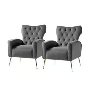 JAYDEN CREATION Brion Grey Accent Wingback Chair with Button Tufted Back (Set of 2) | The Home Depot