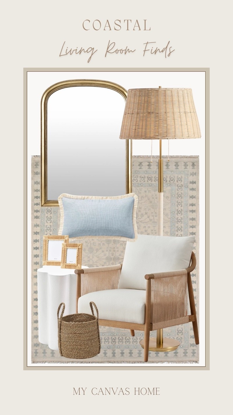Coastal living room decor and furniture finds 🤍✨ How pretty is this mix of neutral colors and soft patterns? From throw pillows and accent tables to floor lamps and mirrors, I’m eyeing and loving these picks! 

#LTKHome #LTKSaleAlert