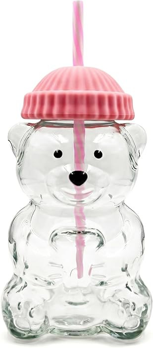 Glass Bear Cup,Bear Cup with Straw, 500ml Reusable Bear Glass Tumbler with Lid for Iced Coffee, M... | Amazon (US)