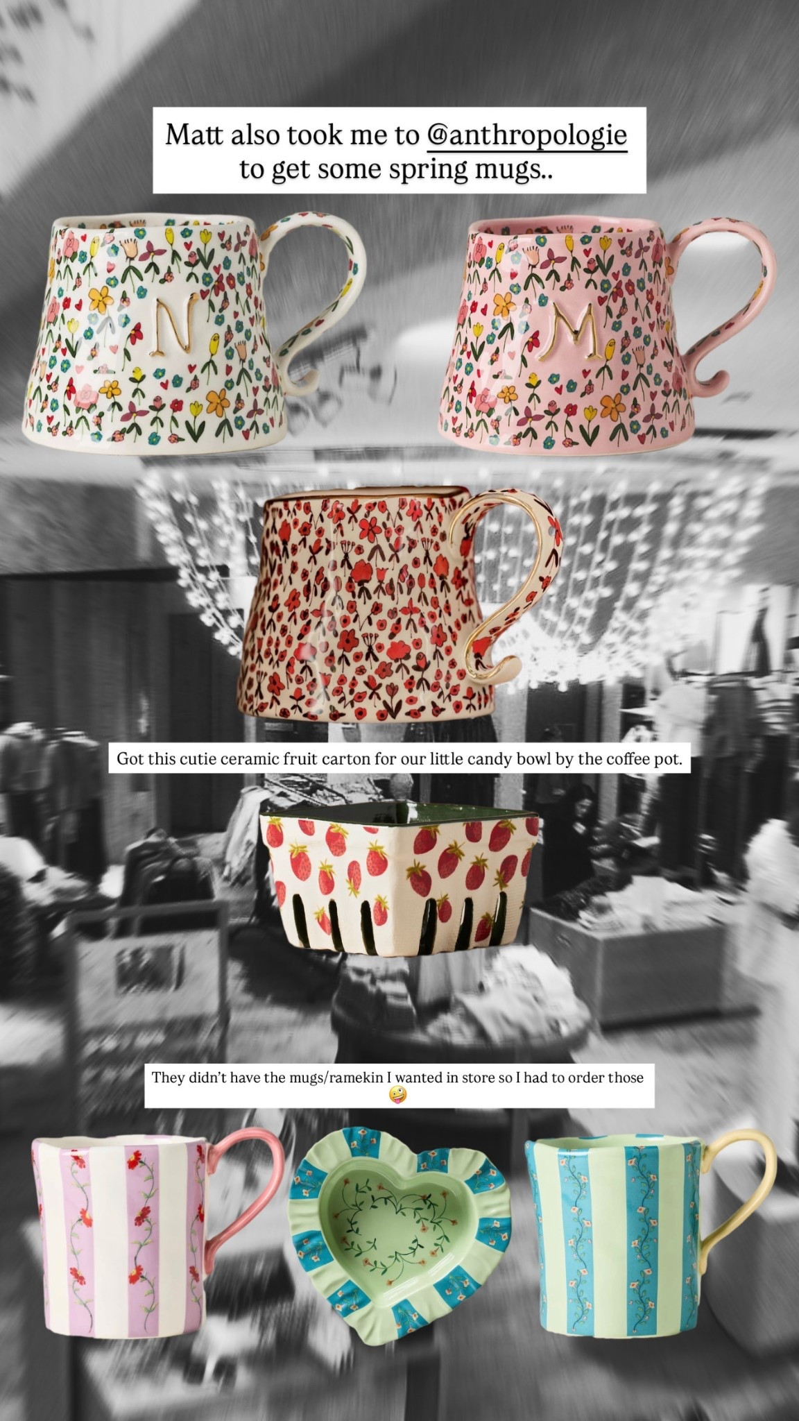 In my “an Anthro mug for every season” era.

Found some cuties in store, but the ones I went in for were only online 🥲

Anthropologie home
Anthropologie 
Coffee mugs
Coffee
Morning routine
Kitchen 
Dining
Spring
Spring finds

#LTKmorningroutine #LTKHome