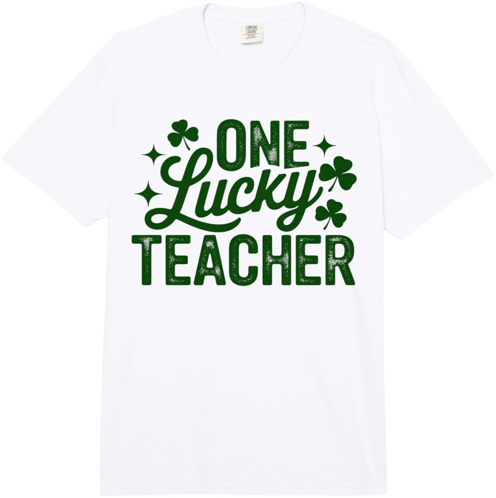 One Lucky Teacher St Patricks Day Shamrock School Comfort Colors Adult Heavyweight T-Shirt | Amazon (US)