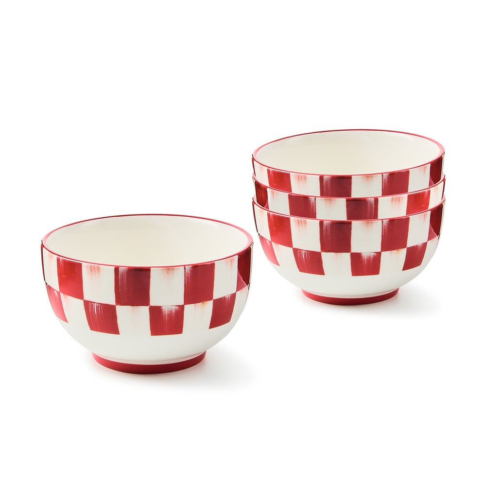 Cherry Check Breakfast Bowls, Set of 4 | MacKenzie-Childs