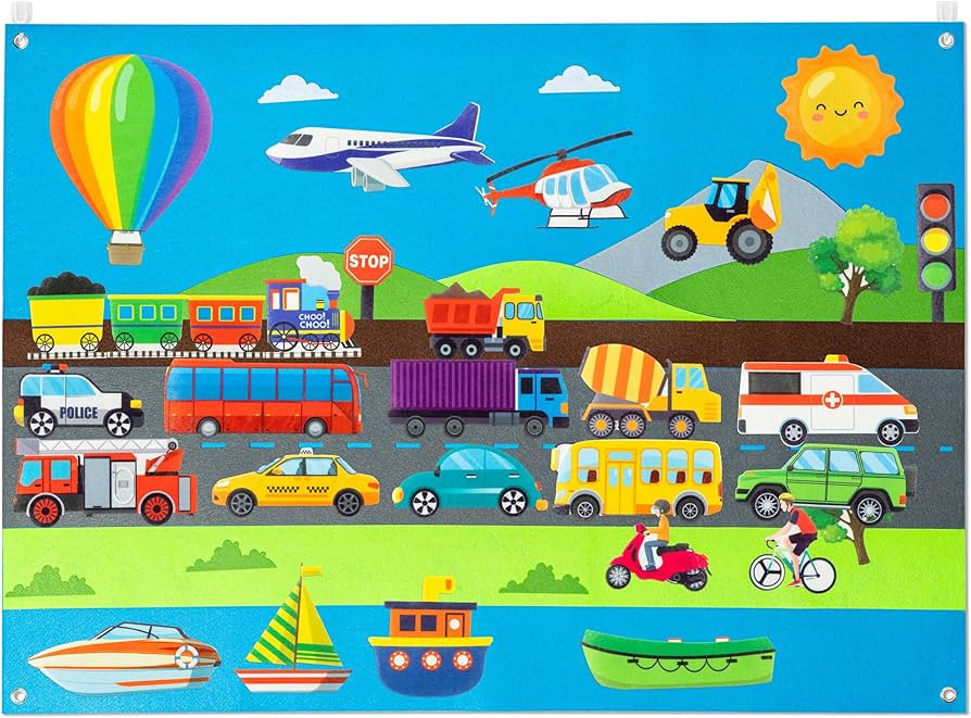WATINC 35Pcs Vehicle Felt Story Board Set 3.5Ft Preschool Transportation Themed Storytelling Cars... | Amazon (US)