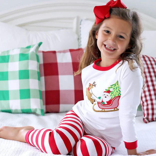 Santa Sleigh Red Stripe Pajamas | Classic Whimsy