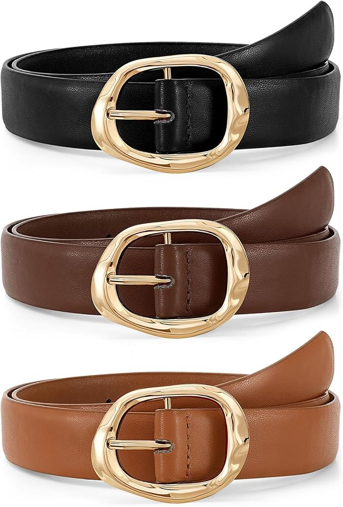 JASGOOD 3 Pack Women Belts for Jeans Pants Ladies Leather Waist Belt Casual Fashion Trend Belt fo... | Amazon (US)