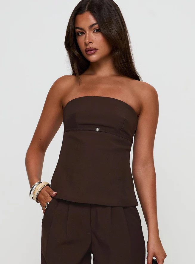 Irresistible Strapless Top Chocolate | Princess Polly AU