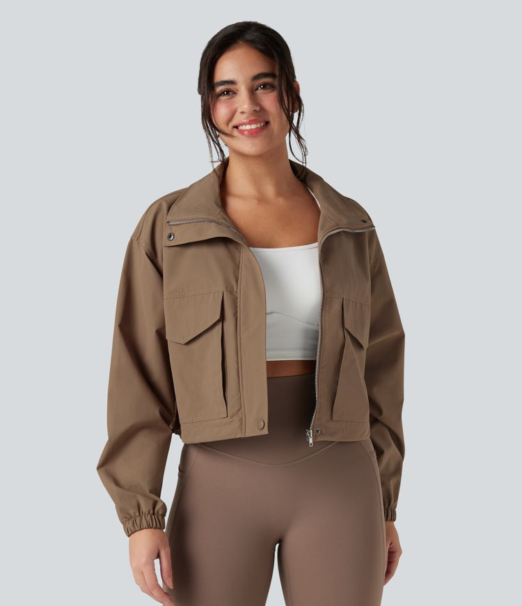 Women’s Durable Water Repellent Drawstring Casual Windbreaker Jacket with Pockets - Halara | HALARA